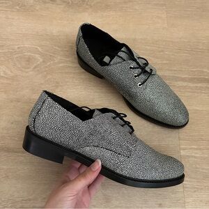 NEW Miista Adelaide Silver Black Dot Stingray Oxford Loafers 41